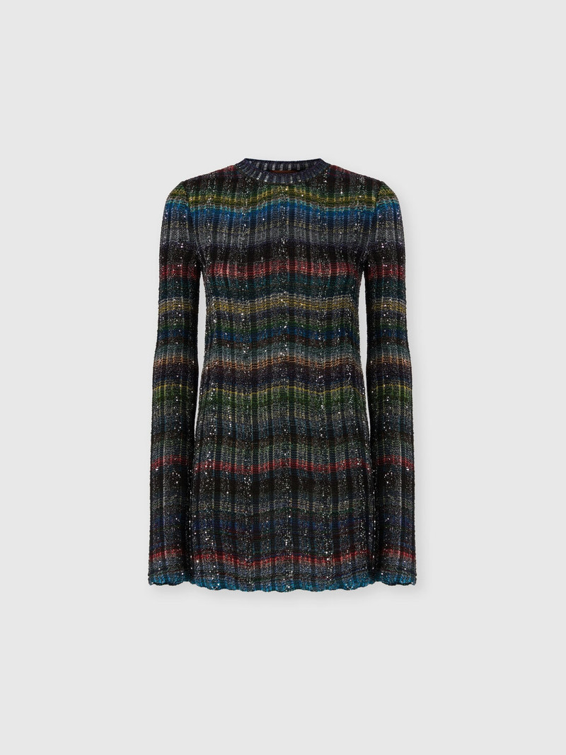 Crew neck sweater with wave pattern 1