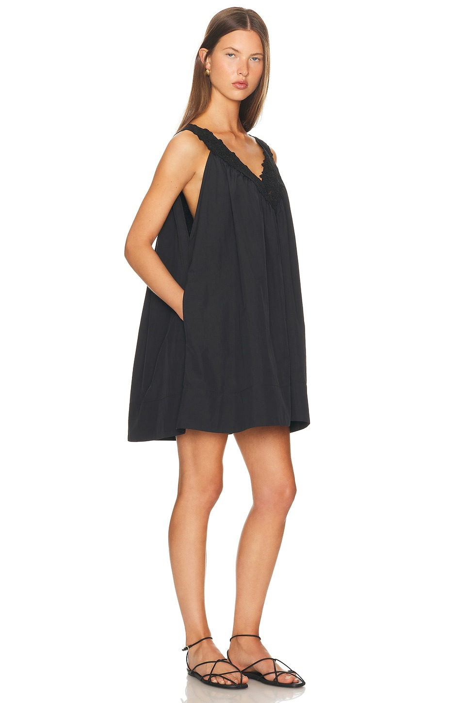 Mini Dress With Lace in Tech Poplin - 2