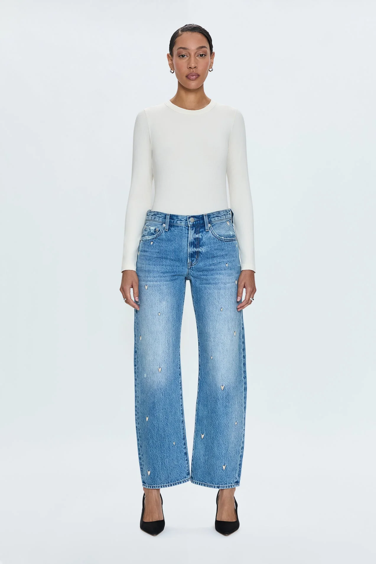 LEXI MID RISE BOWED STRAIGHT JEAN - CONFETTI VINTAGE - 1
