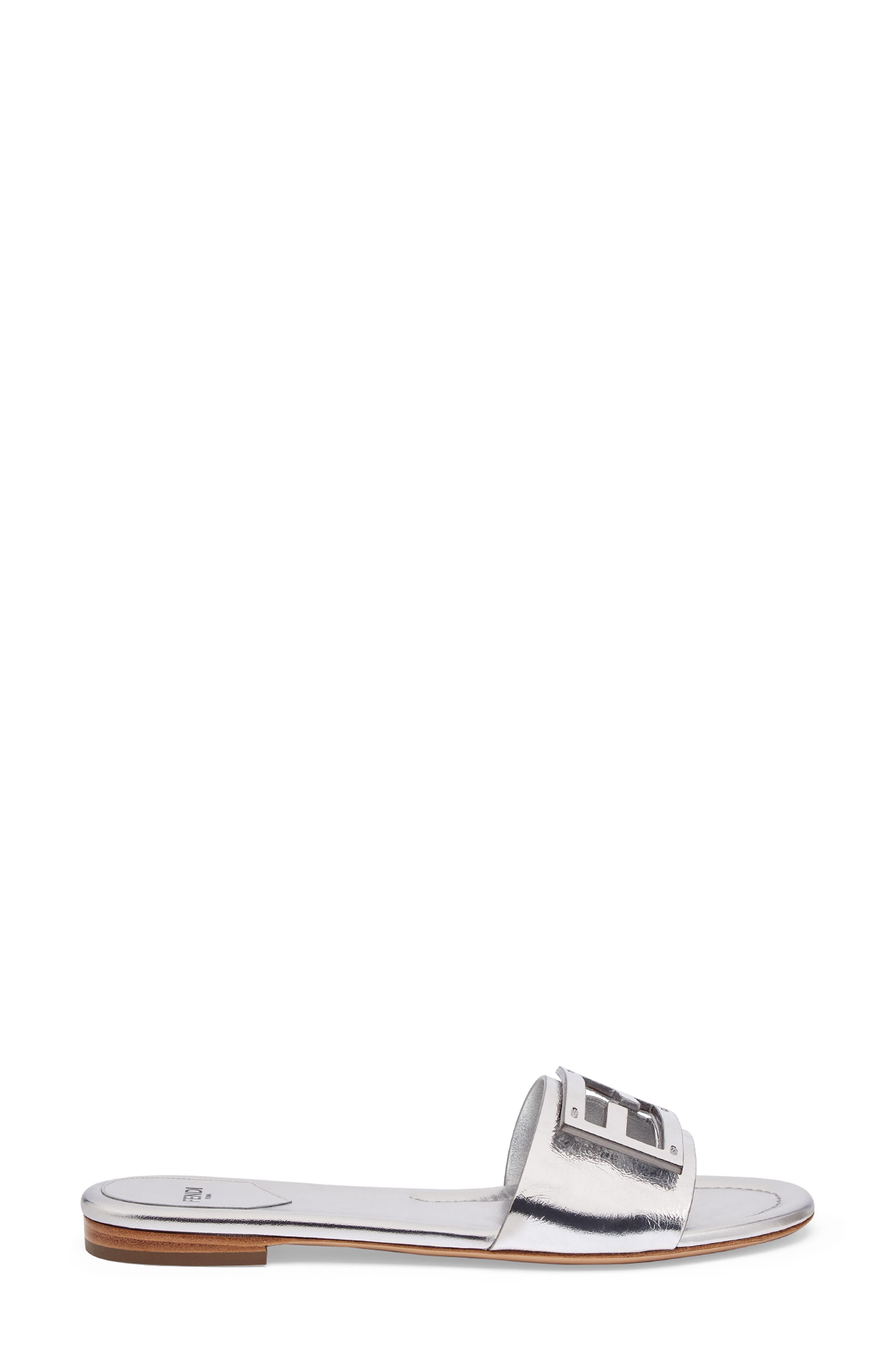 Fendi Baguette Metallic Slide Sandal in F0Ge7 Argento/argento at Nordstrom - 3