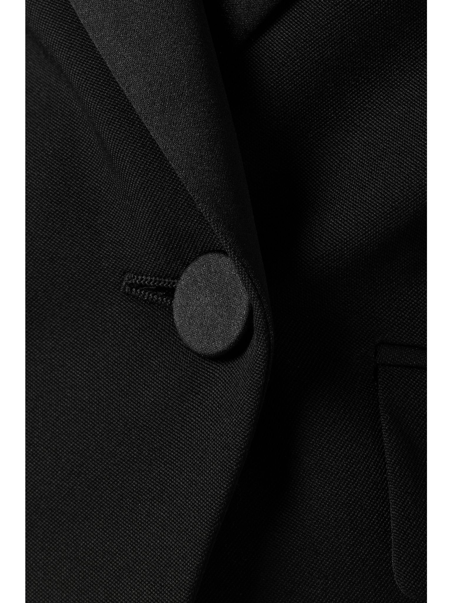 Cropped satin-trimmed grain de poudre wool jacket Black - 4