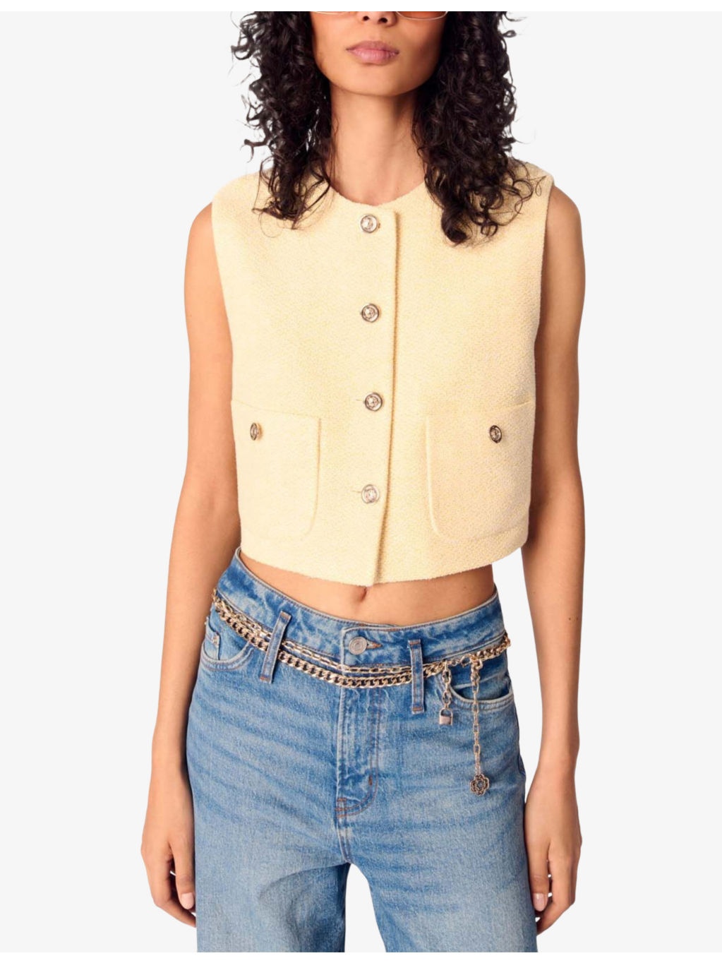 Sleeveless Cropped Regular-Fit Tweed Jacket - 3
