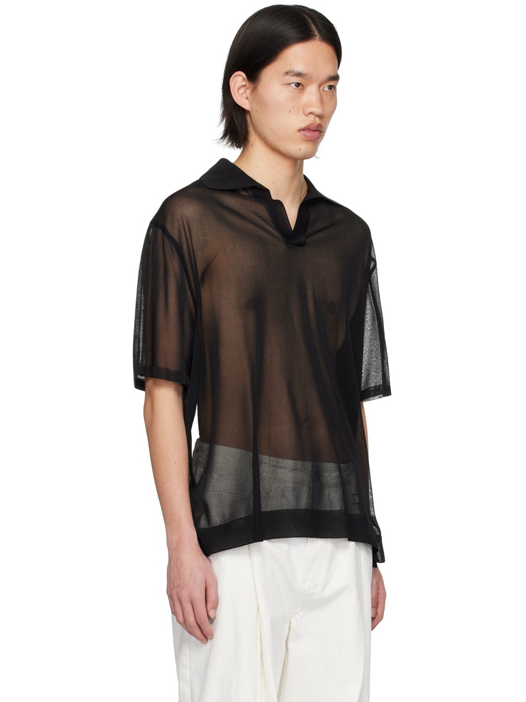 Black Open Placket Polo - 2