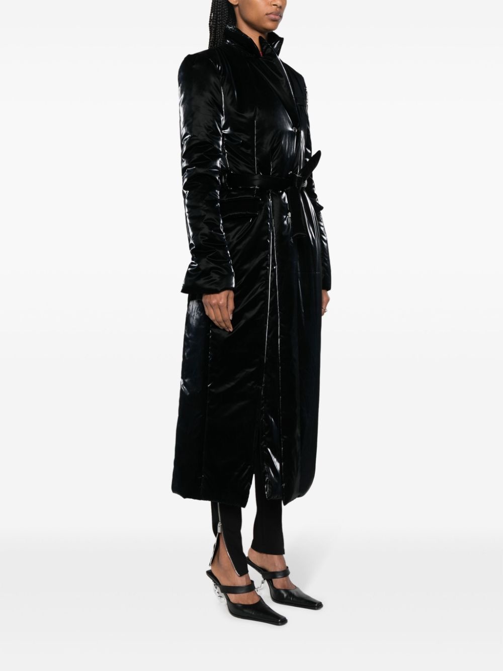 glossy belted trench coat - 3