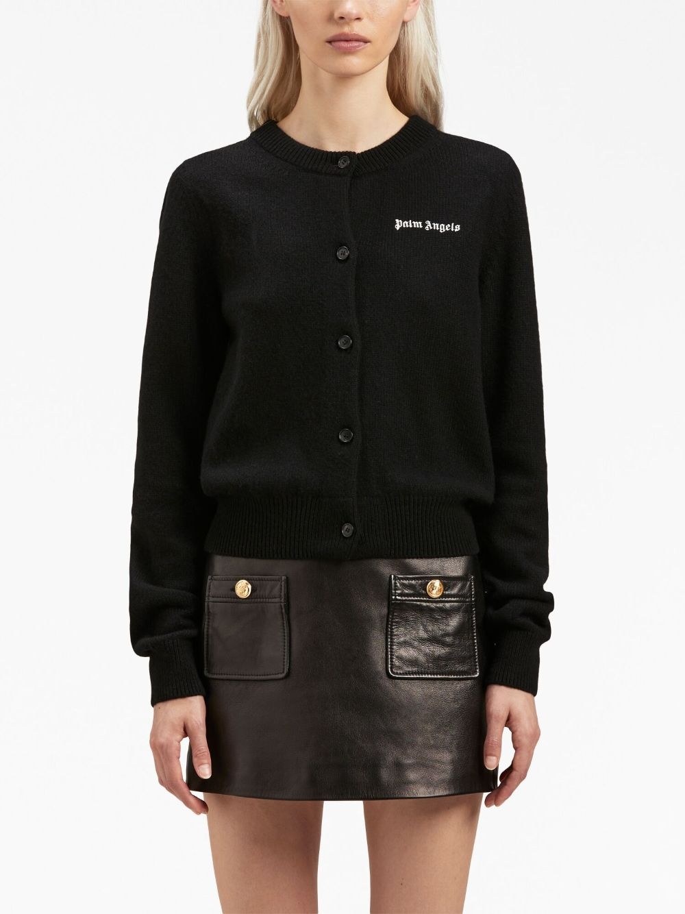 logo-print button-up cardigan - 3