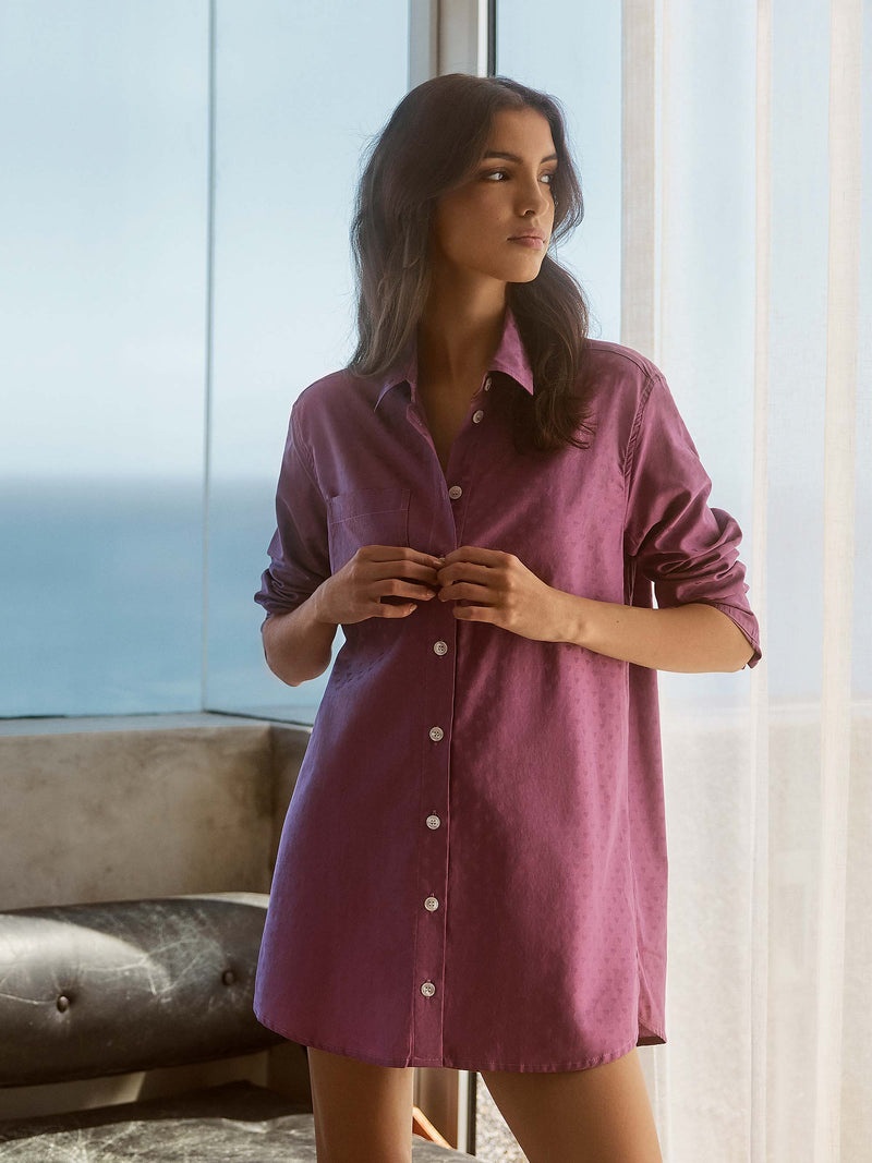 Women's Nightshirt Kate 10 Cotton Jacquard Purple - 2