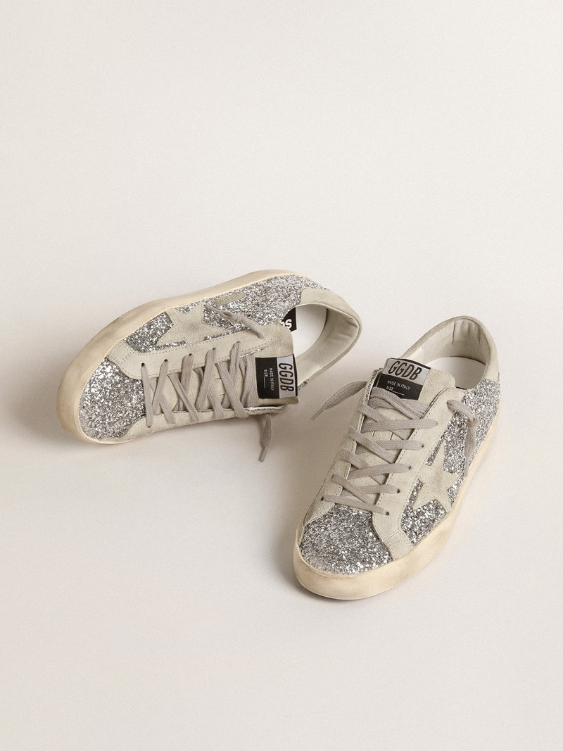 Golden Goose Super-Star in silver glitter with ice-gray suede star outlook
