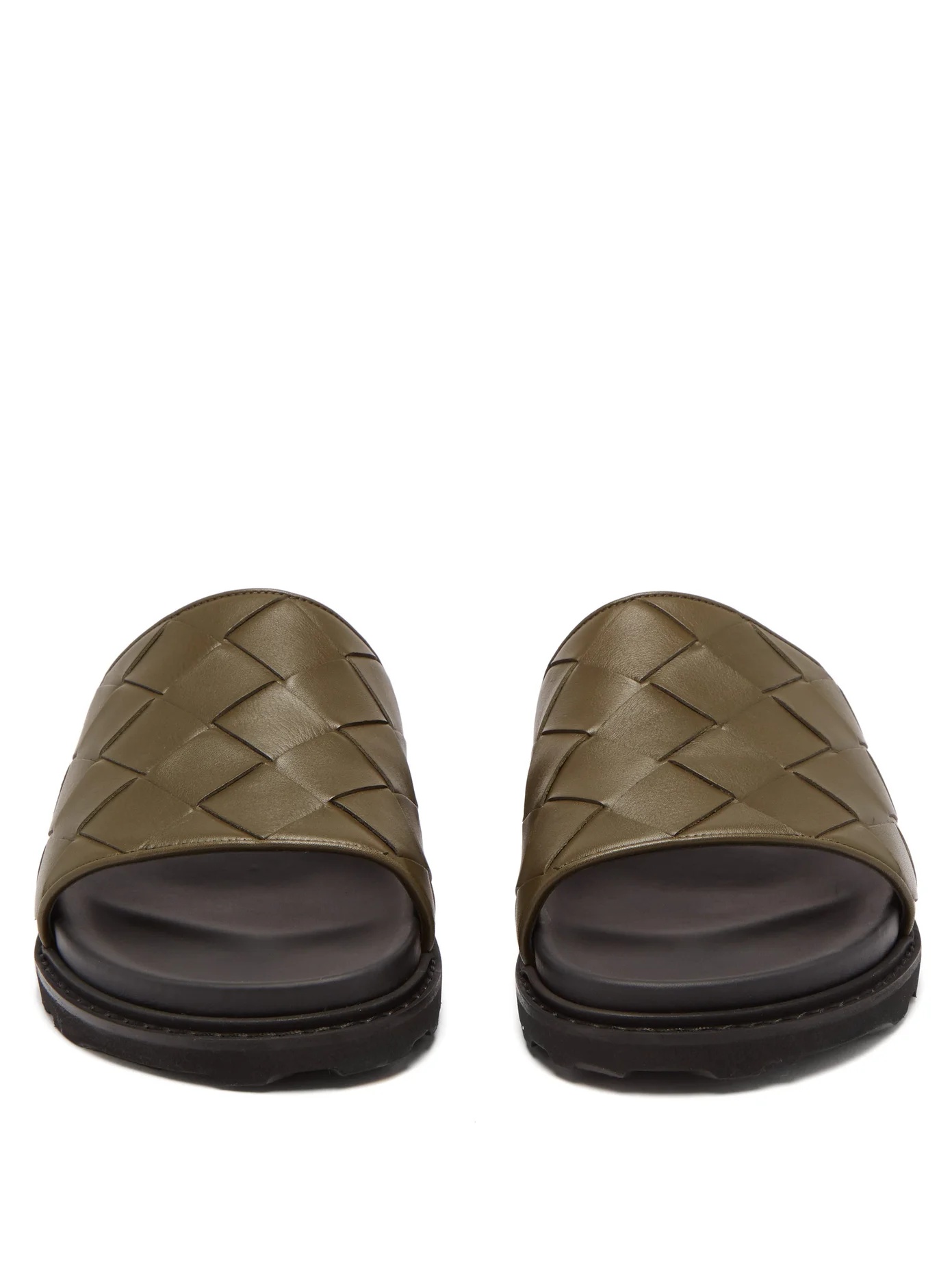 Intrecciato leather slides - 5