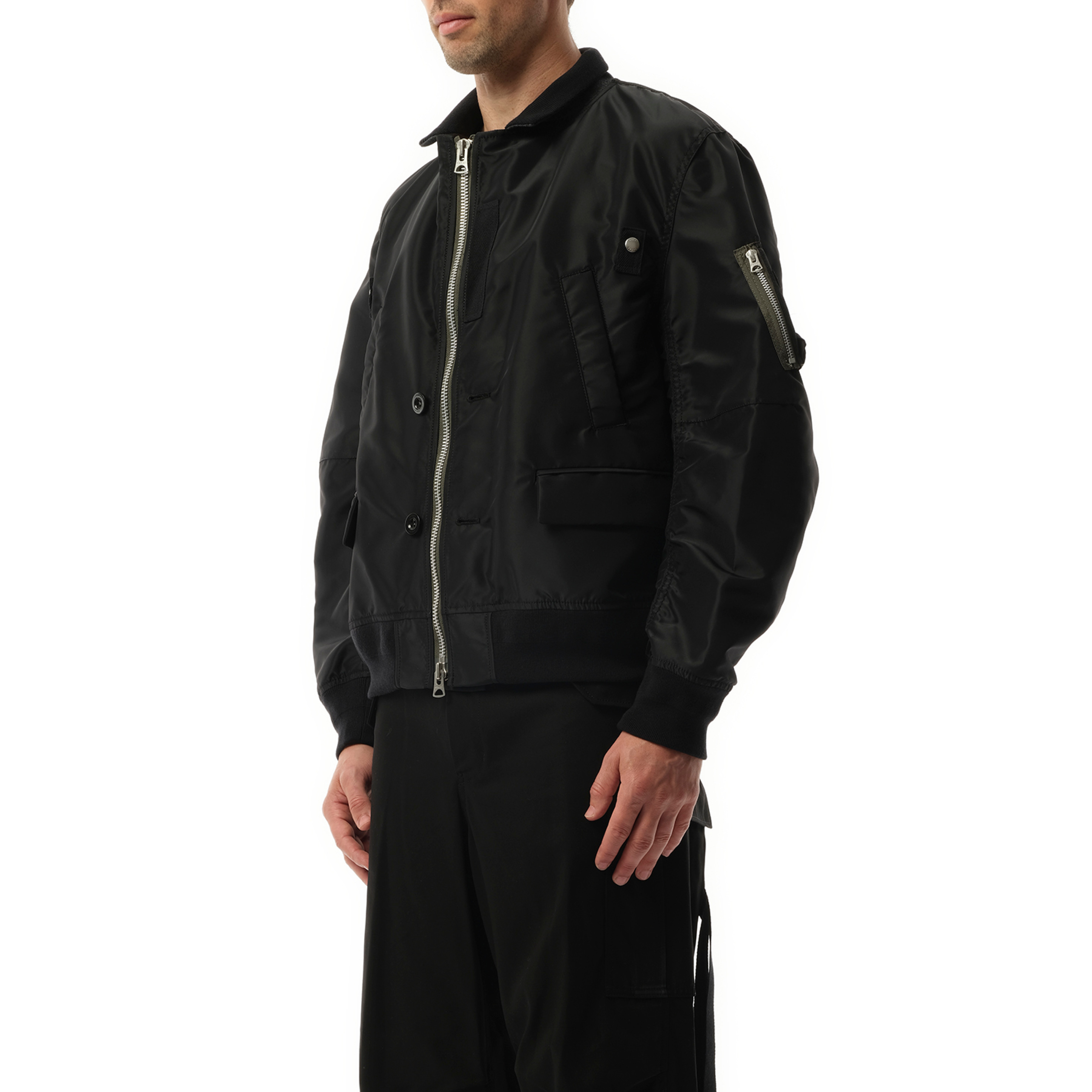 Nylon Twill Double Breasted Jacket in Black - 5