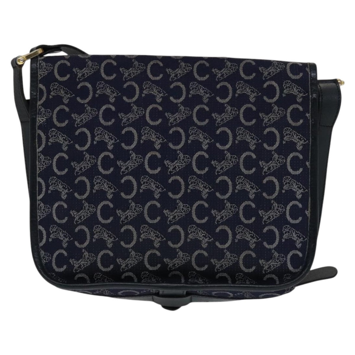 CELINE C Sulky Shoulder Bag Canvas Navy Gold - 2