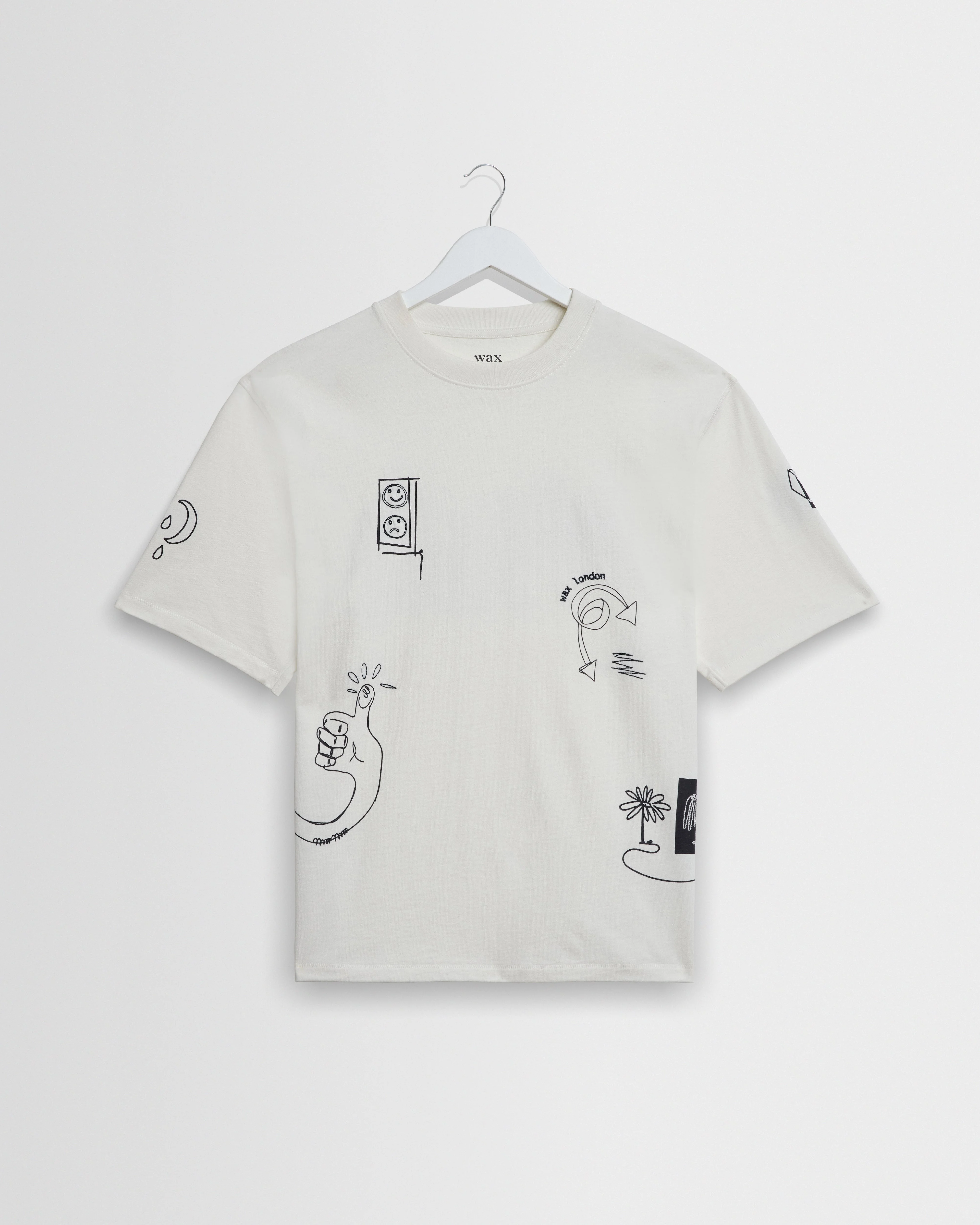 Milton - Ecru And Navy Doodle Graphic Organic Cotton T-Shirt - 1