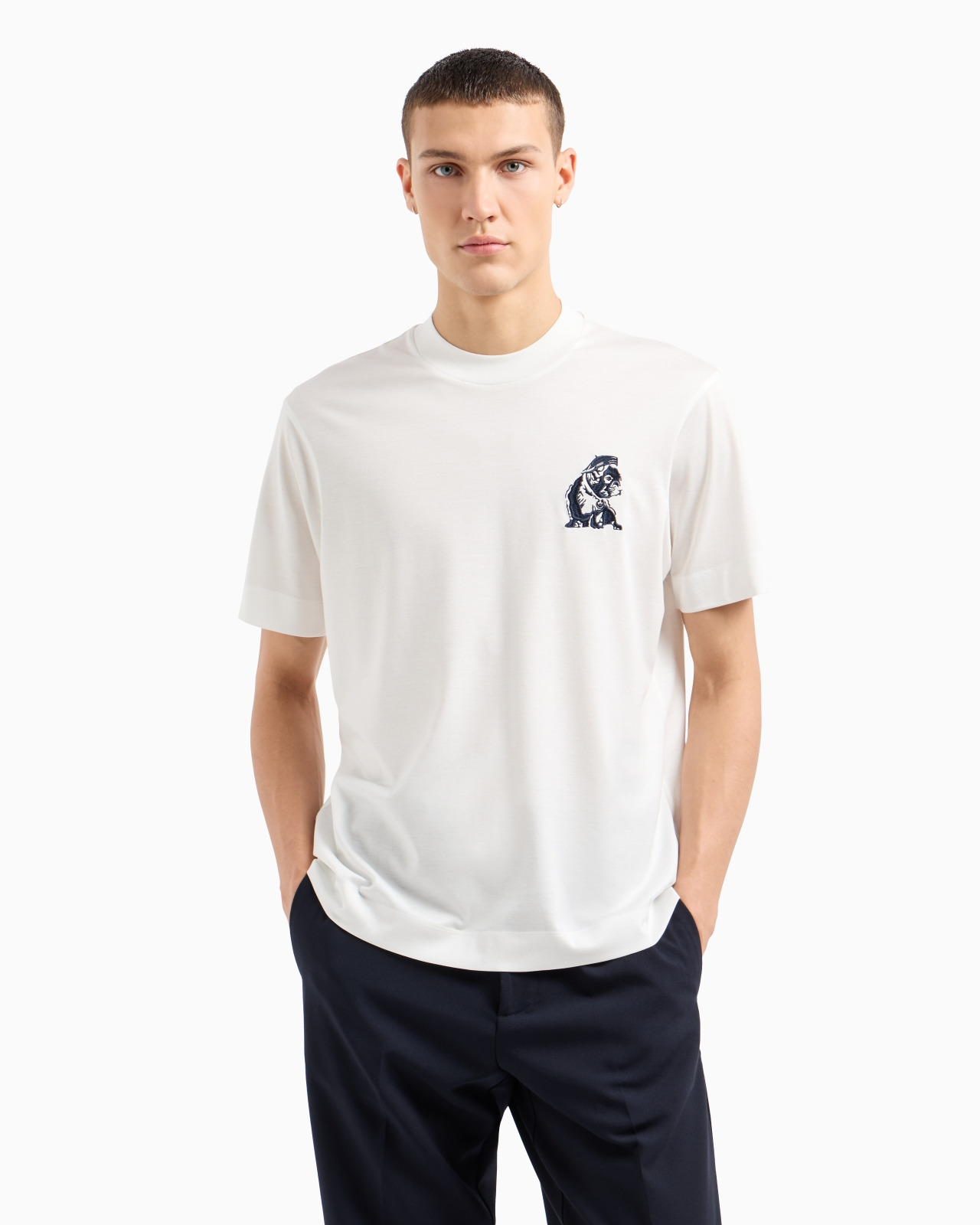 Lyocell blend-jersey T-shirt with ASV French bulldog embroidery - 2