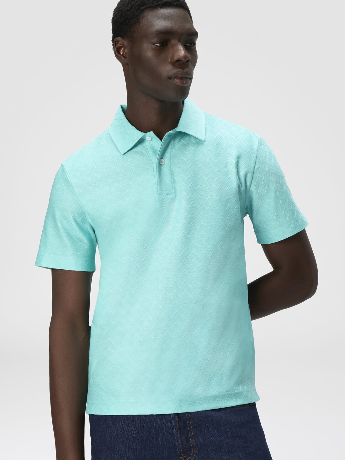 Tonal zigzag cotton jersey polo shirt - 4