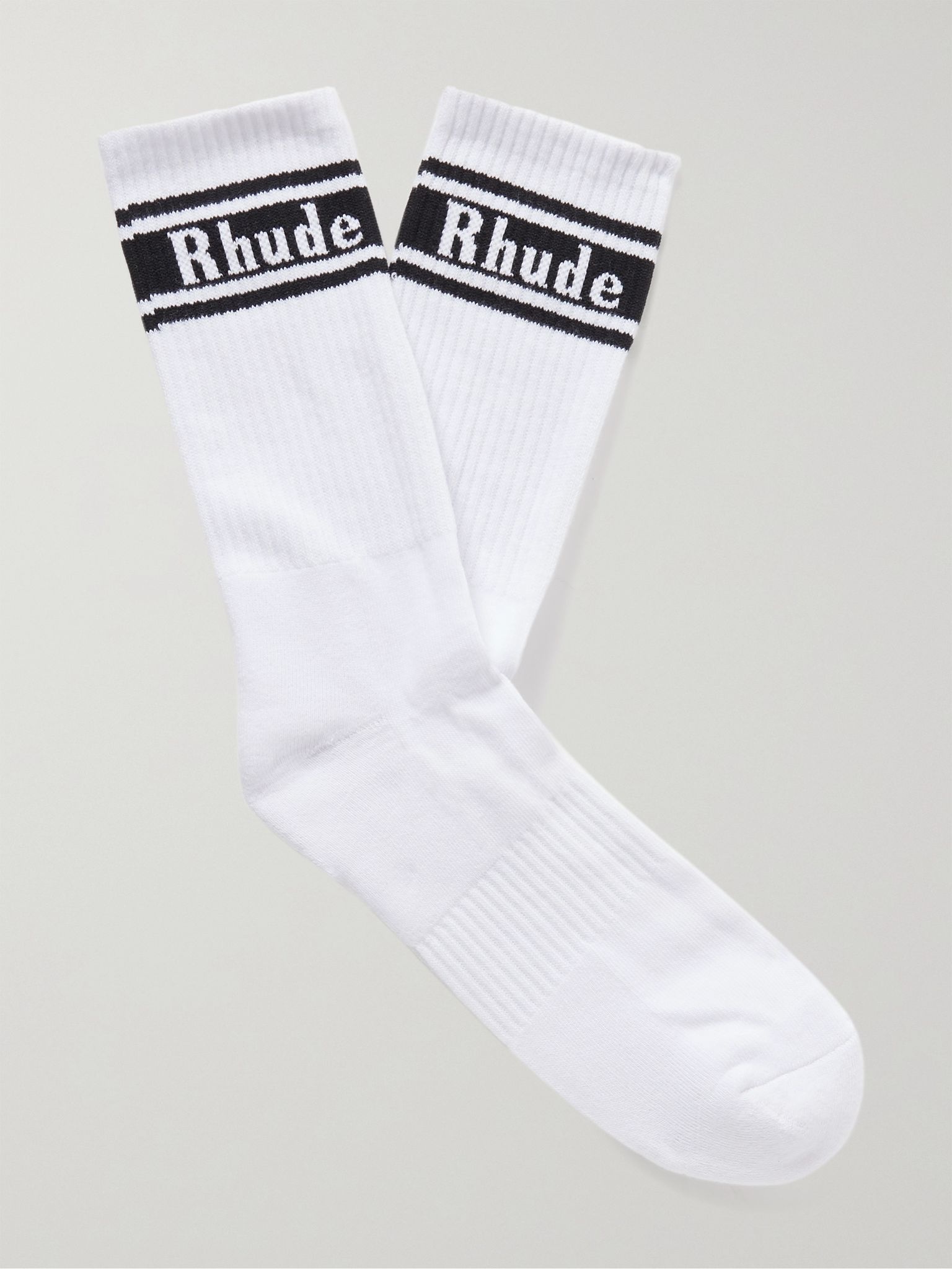 Ribbed Logo-Jacquard Cotton-Blend Socks - 1