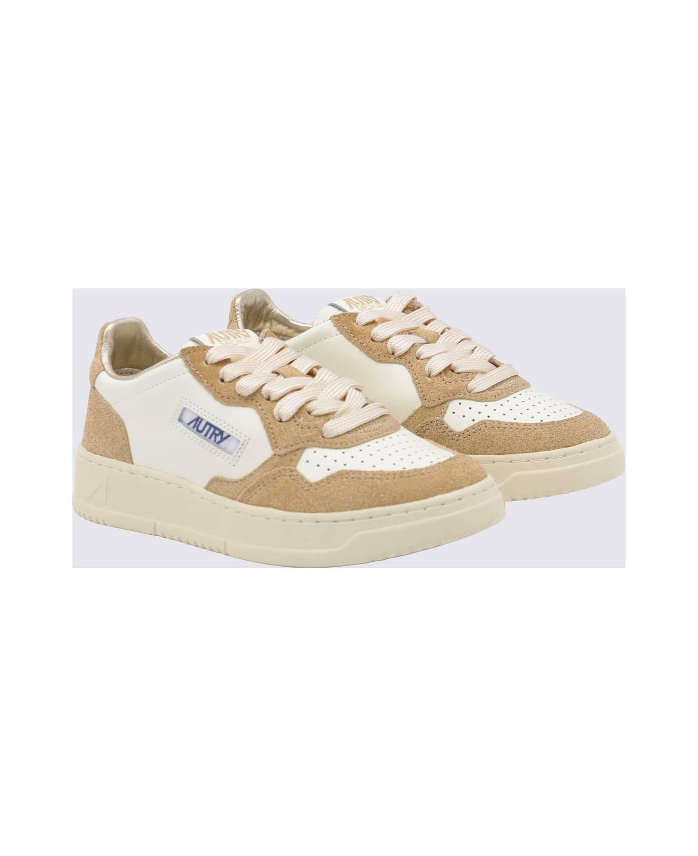 Beige And Brown Leather Medalist Low Sneakers - 2