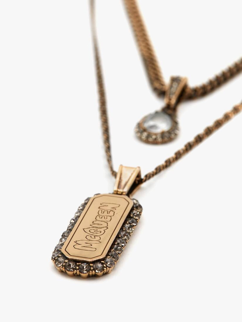 Mcqueen Graffiti Pave Necklace in Antique Gold 3
