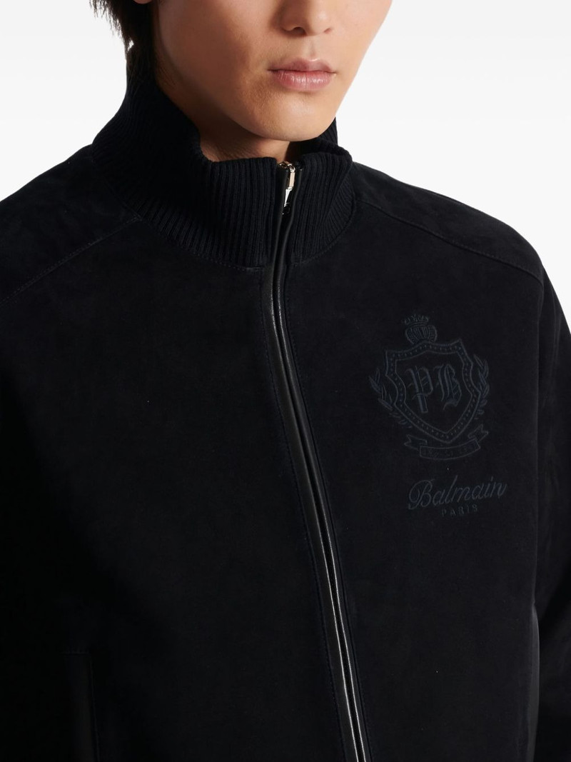 embroidered-emblem suede jacket 5