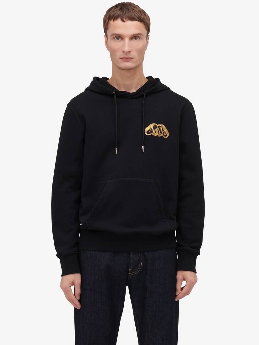 Men's Half Seal Logo Hooded Sweatshirt in Black - 5