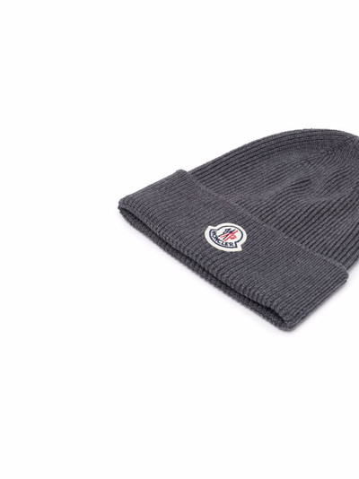 Moncler logo-patch knitted beanie hat outlook