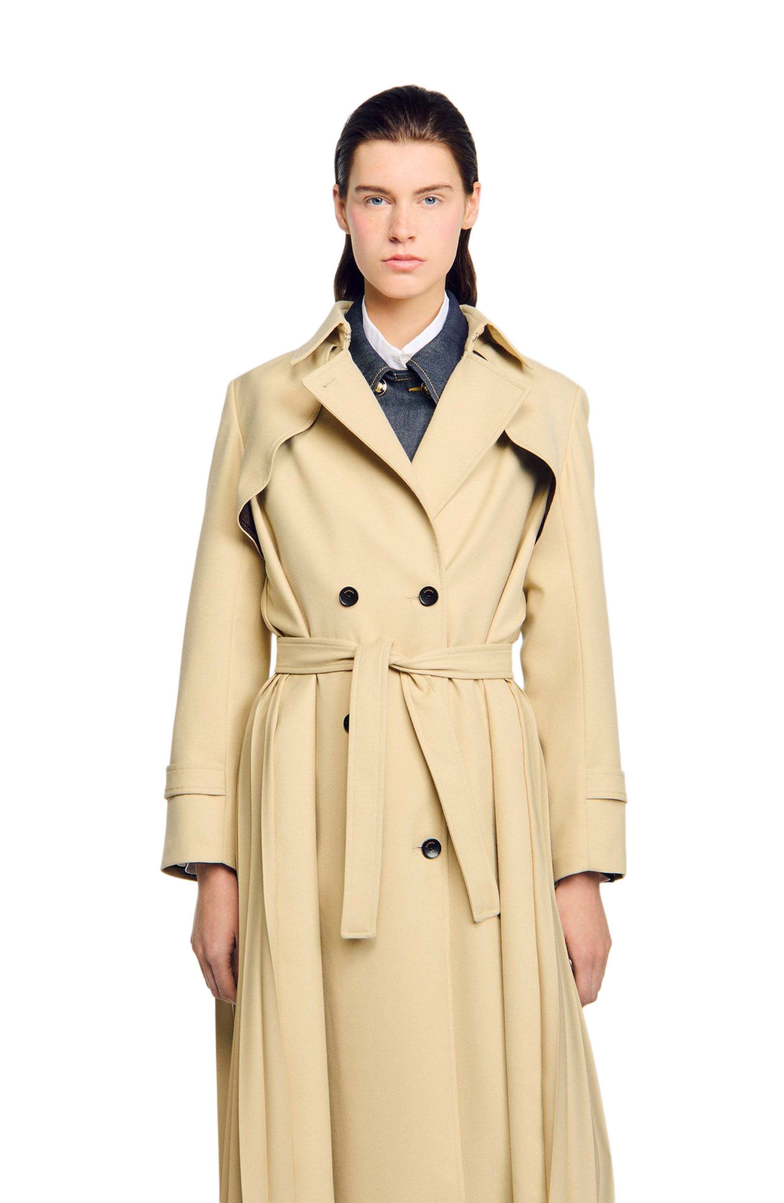 SANDRO Belted double-breasted trench in Beige at Nordstrom - 3