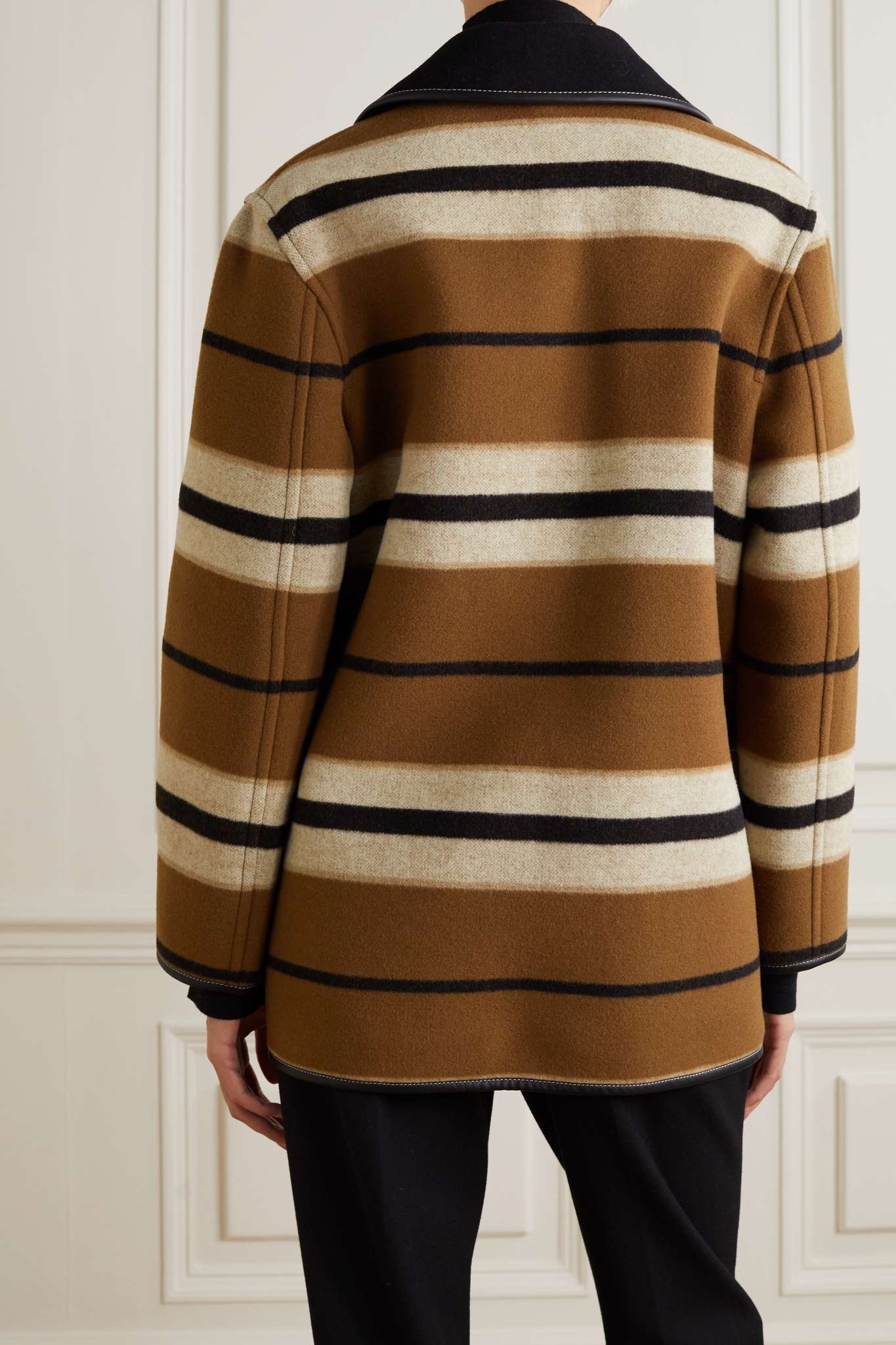 Leather-trimmed striped wool jacket - 4