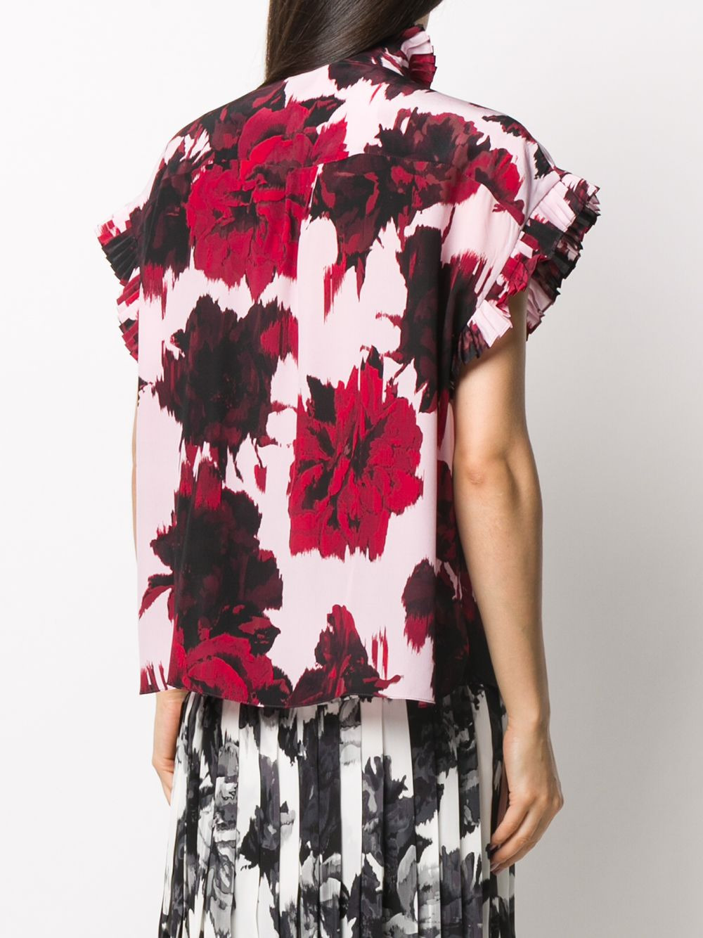 floral print ruffle neck shirt - 4