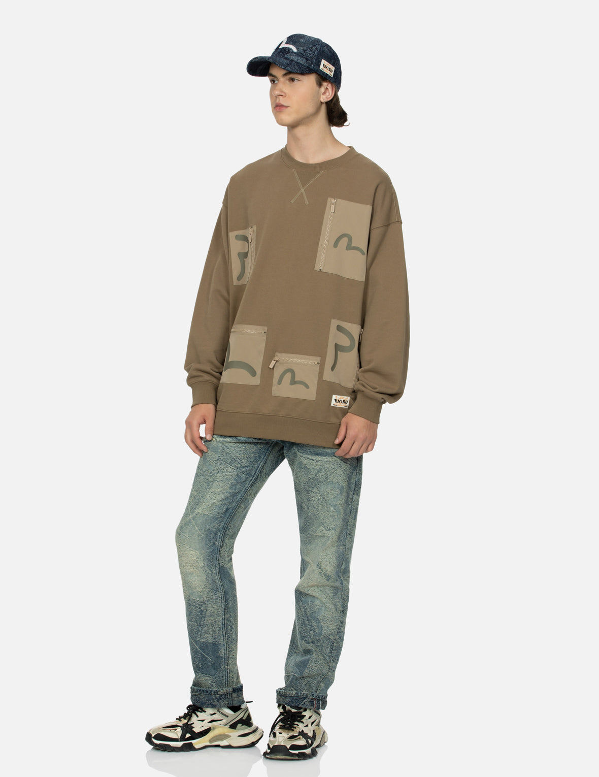 MULTI-POCKETS WITH SEAGULL PRINT LOOSE FIT SWEATSHIRT - 3