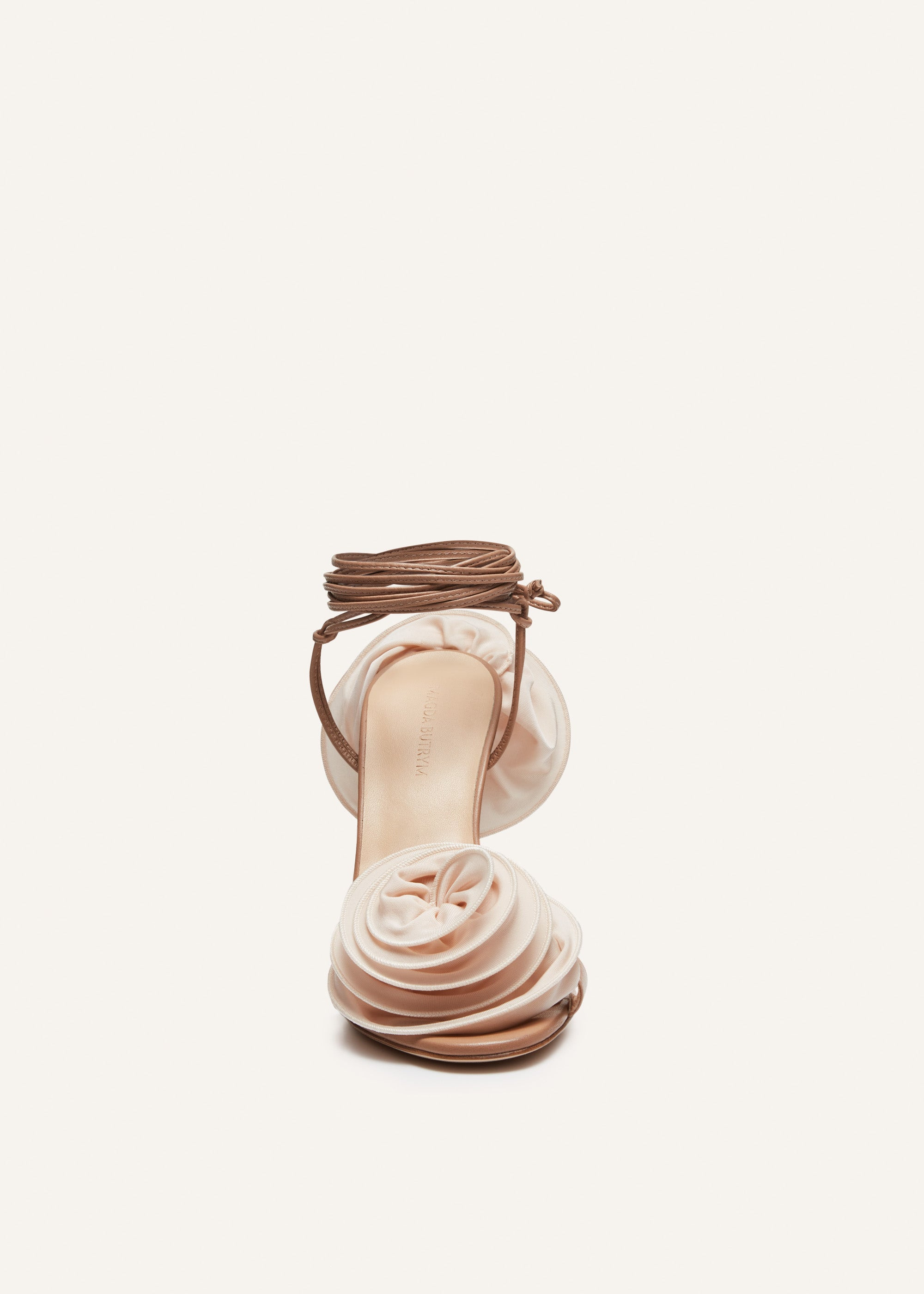 Wrap around double flower sandals in nude - 3