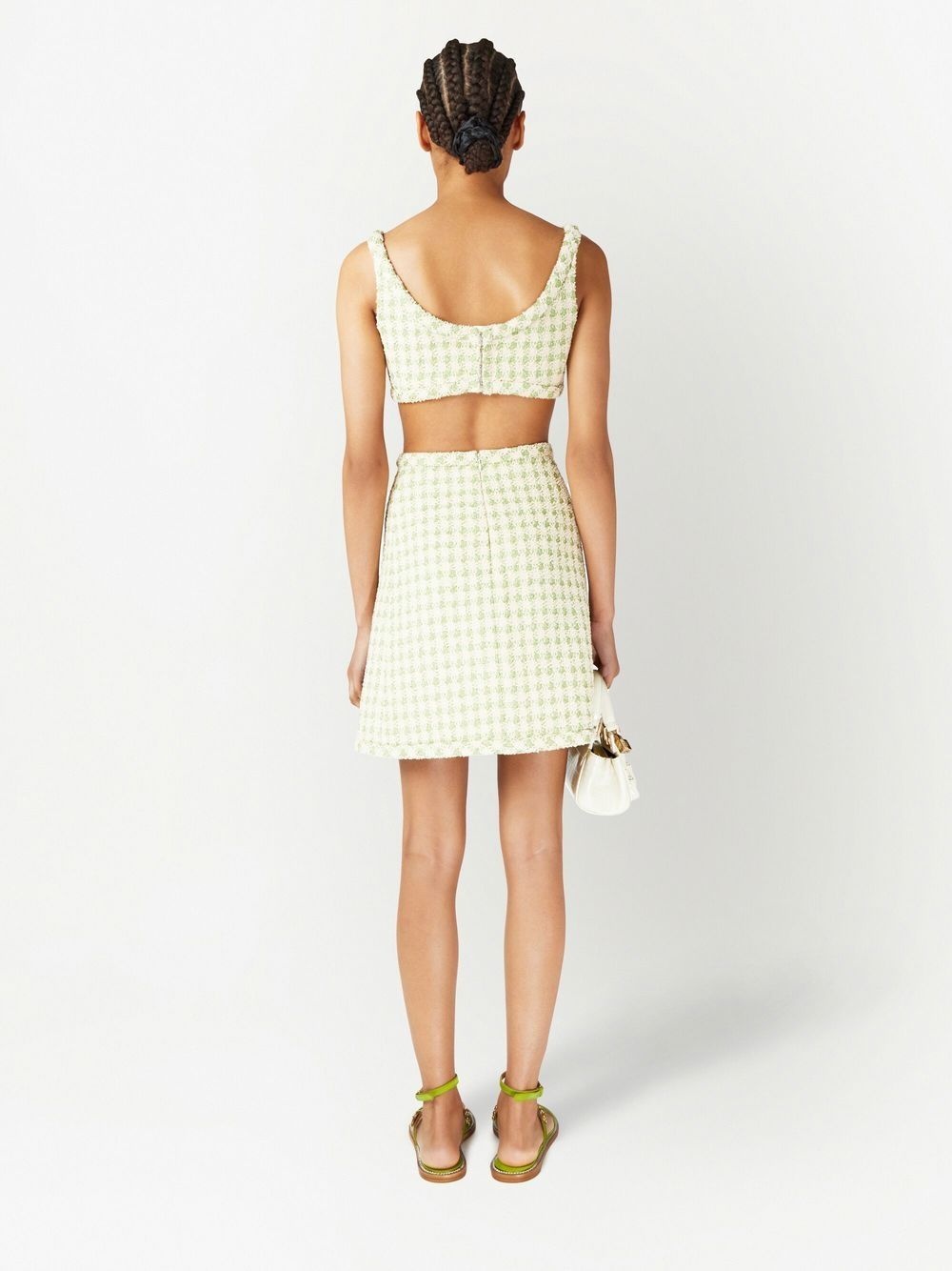 check-pattern tweed crop top - 4