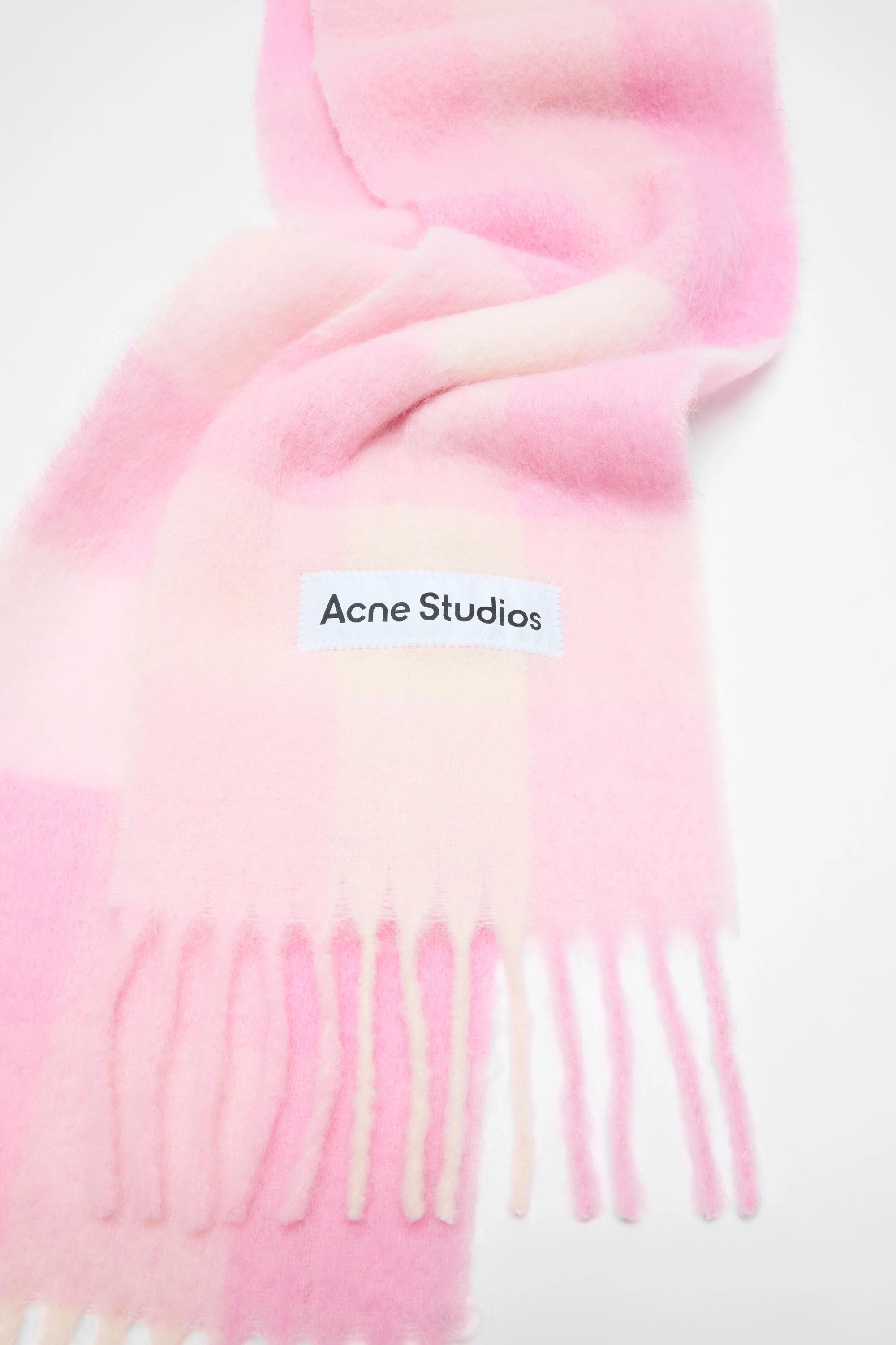 Mohair checked scarf - Candy Pink/White/Pale Pink - 4
