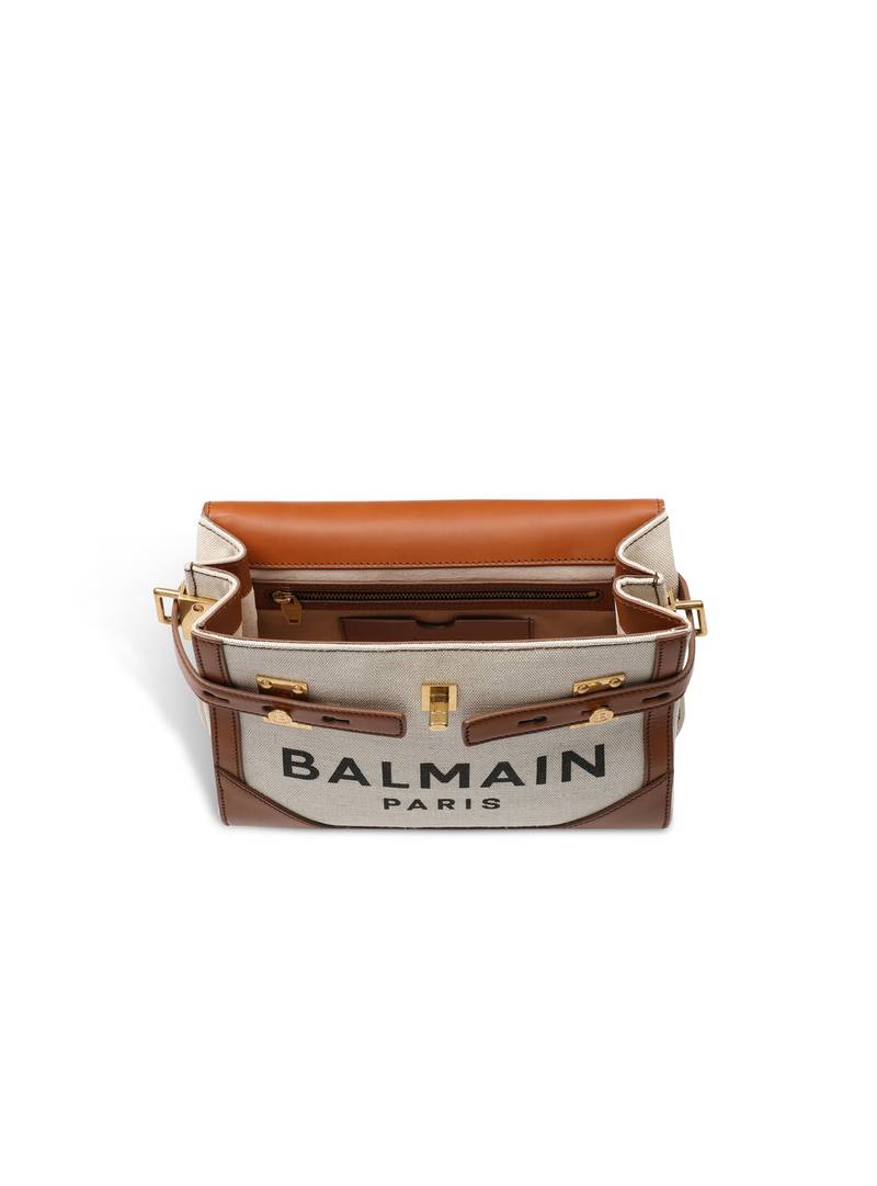 Ecru canvas B-Buzz 23 bag with brown leather panels 5