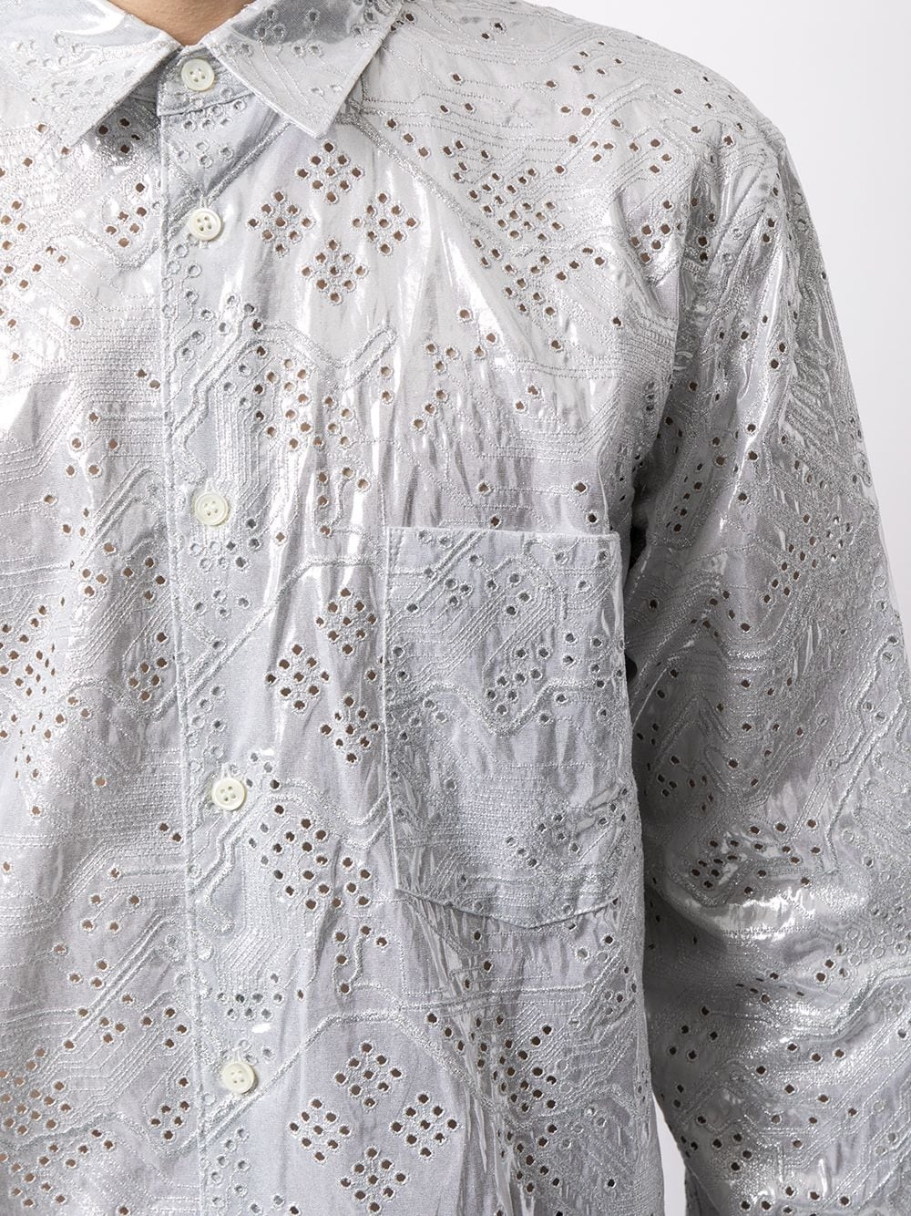 perforated-detail long shirt - 5