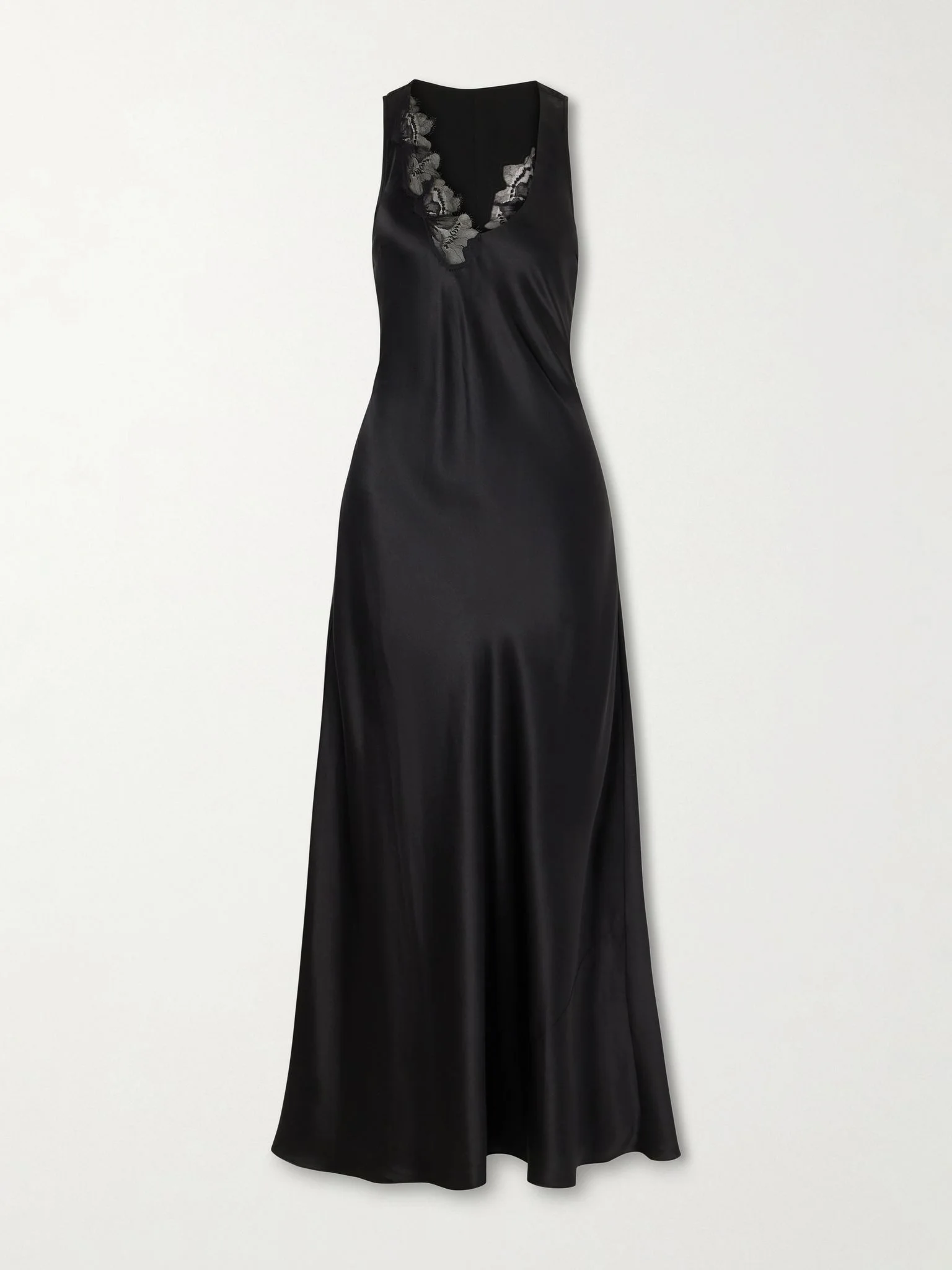 Montparnasse lace-trimmed silk-satin gown Black - 1