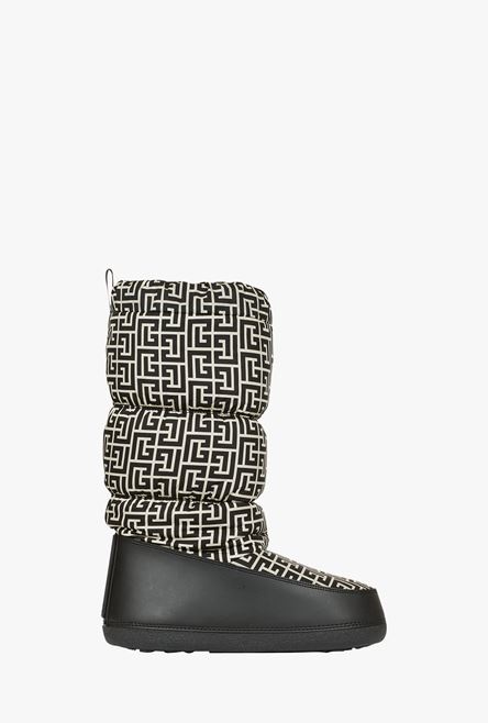 Capsule After ski -  Quilted nylon après-ski boots with ivory and black Balmain monogram pattern - 1