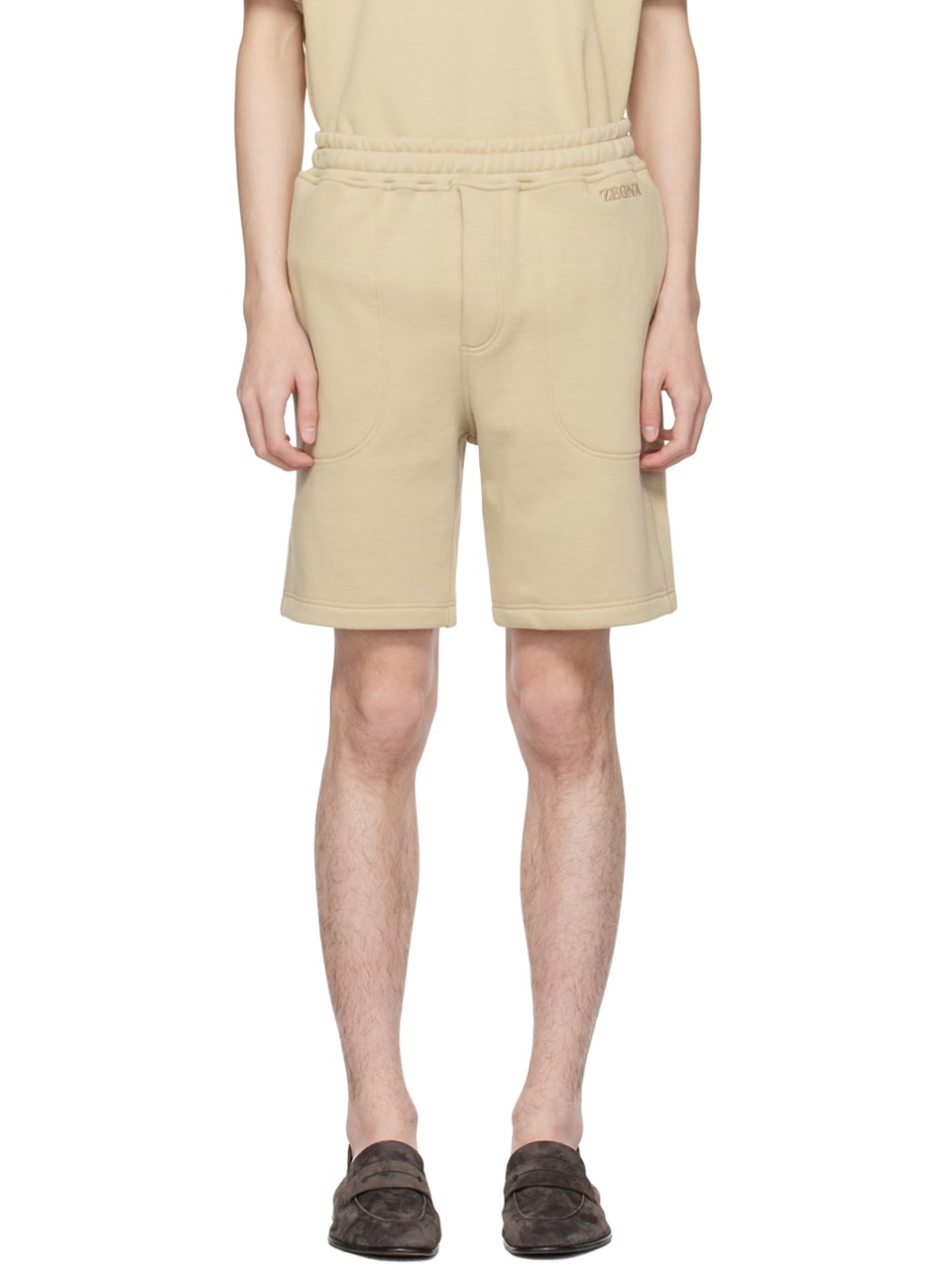 Beige Drawstring Shorts - 1