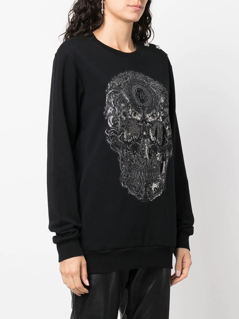 embroidered-skull crew neck sweatshirt - 3