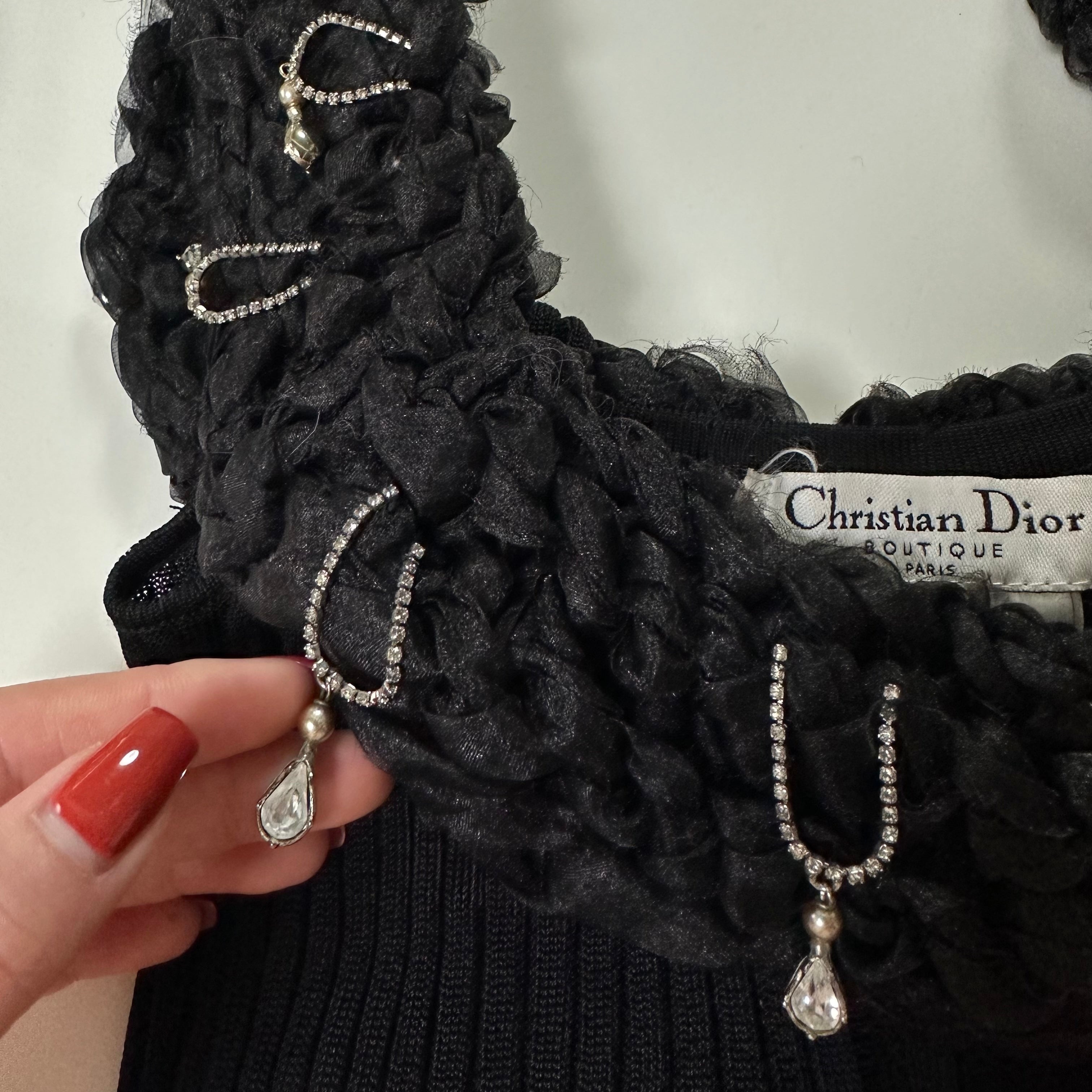 CHRISTIAN DIOR Spring Summer 2003 Rib Knit Off Shoulder Jewel Top - 4