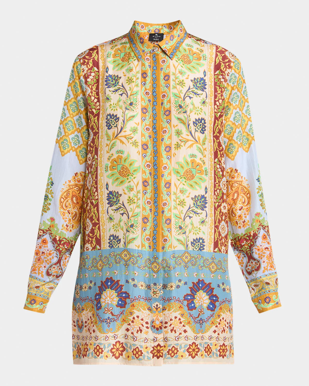 Multicolor Paisley Silk Button-Front Shirt - 1