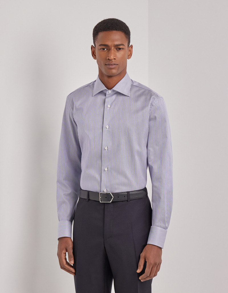 Canali WHITE AND BLUE STRIPED 140/2 COTTON REGULAR-FIT FORMAL SHIRT outlook