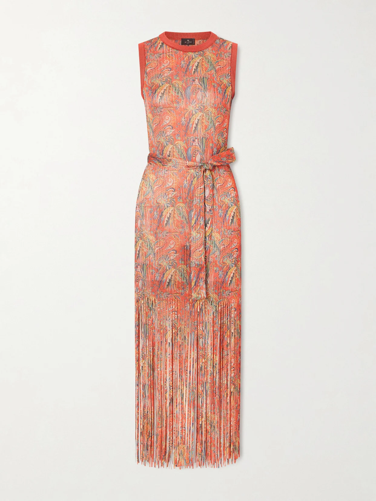 Belted Fringed Jacquard-knit Midi Dress - 1
