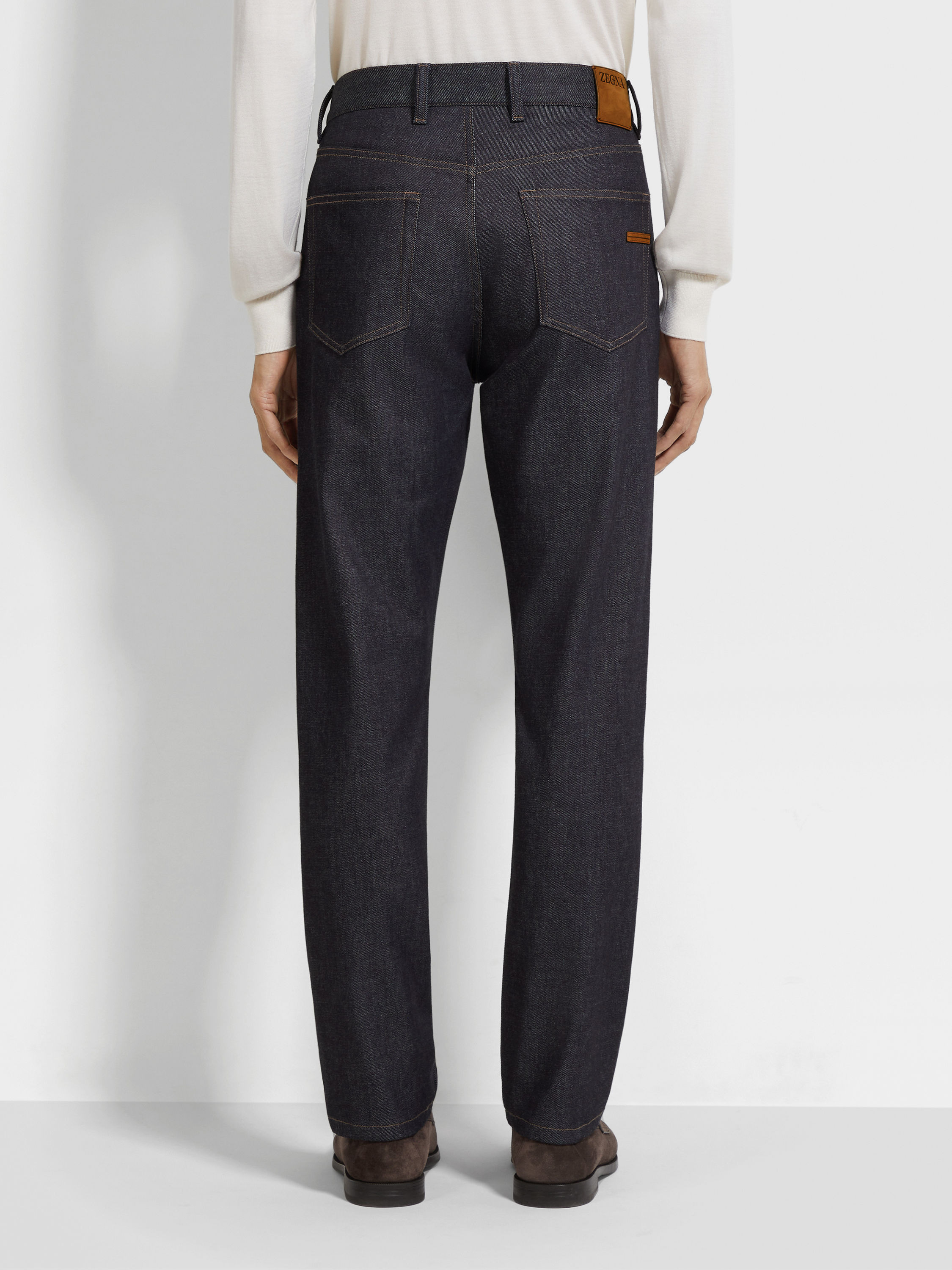 BLUE STRETCH COTTON AND CASHMERE ROCCIA JEANS - 6
