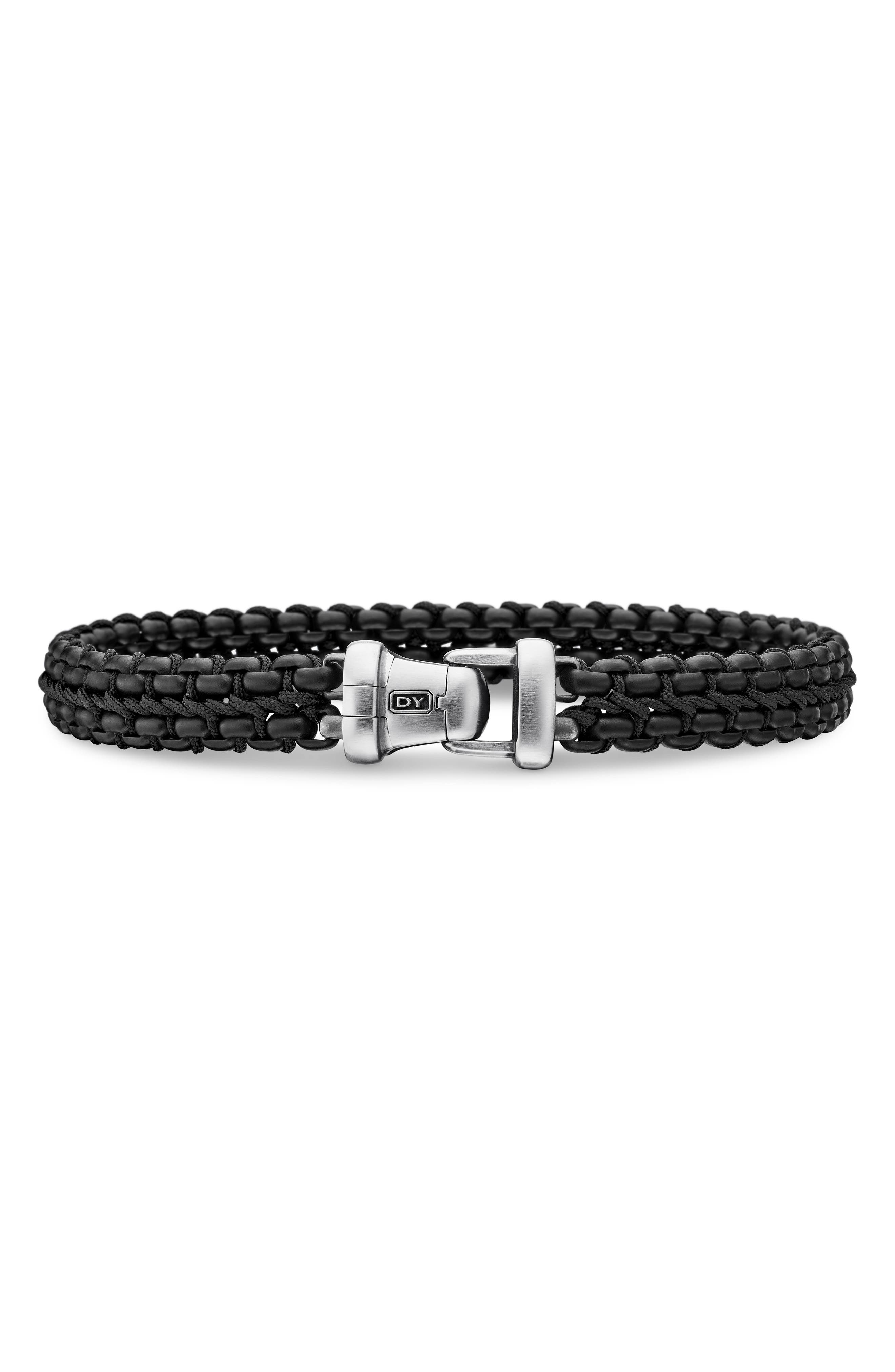 David Yurman Woven Box Chain Bracelet in Sterling Silver with Stainless Steel & Nylon, 10mm in Black - 5