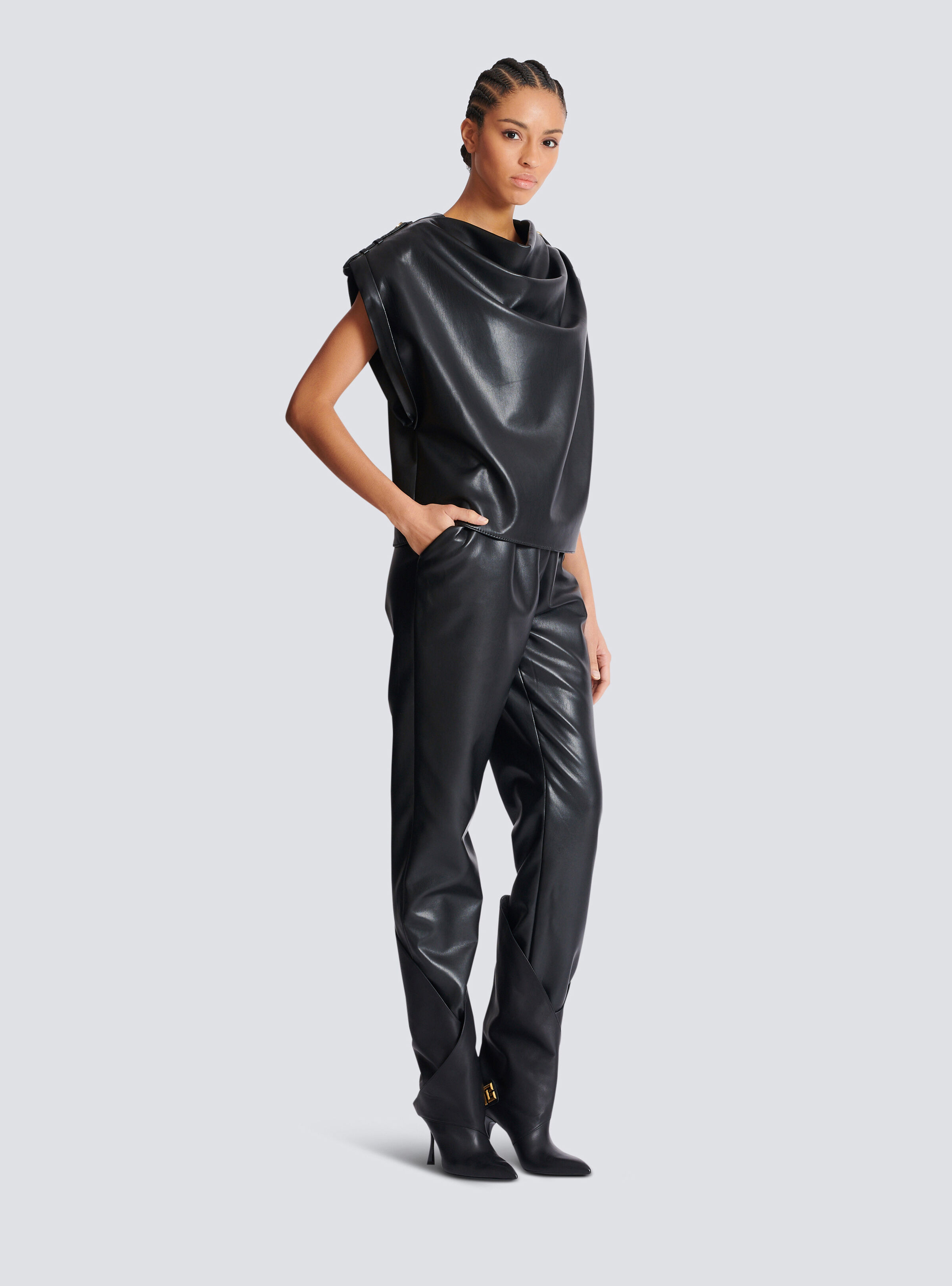 Faux leather draped top - 3