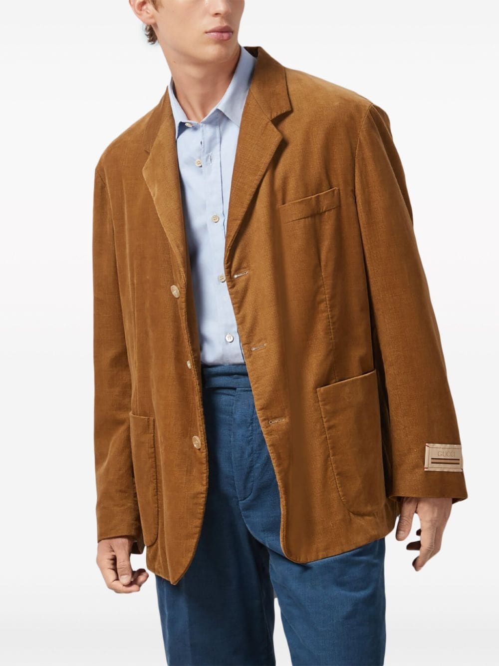 logo-patch corduroy blazer - 3