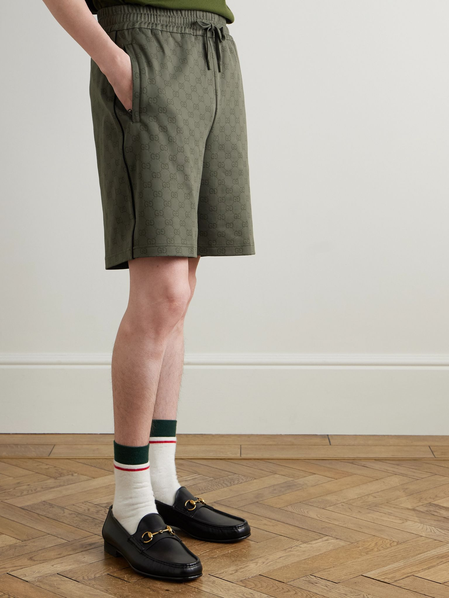 Logo-Print Jersey Drawstring Shorts Forest green - 3