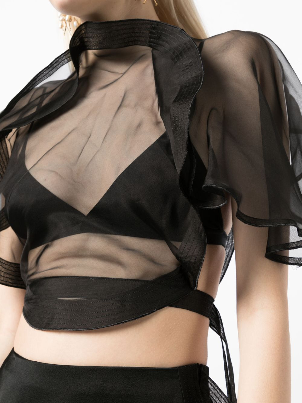 asymmetric semi-sheer cropped top - 5