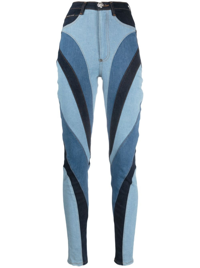 patchwork-design high-waist skinny jeans 1