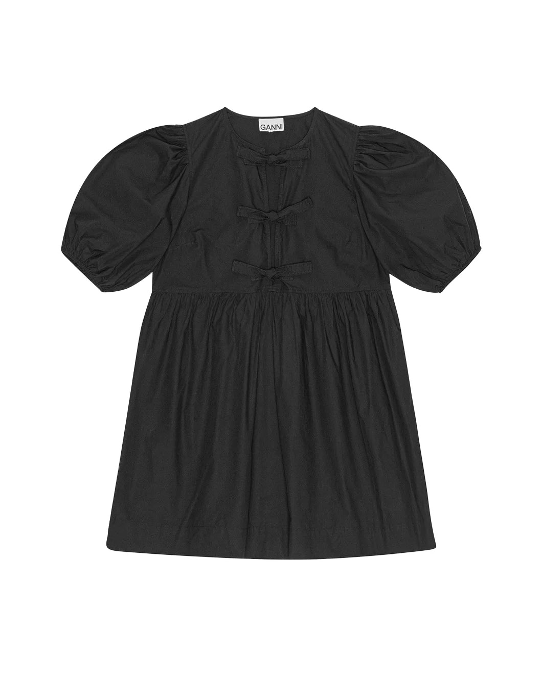 BLACK COTTON POPLIN TIE STRING MINI DRESS - 1