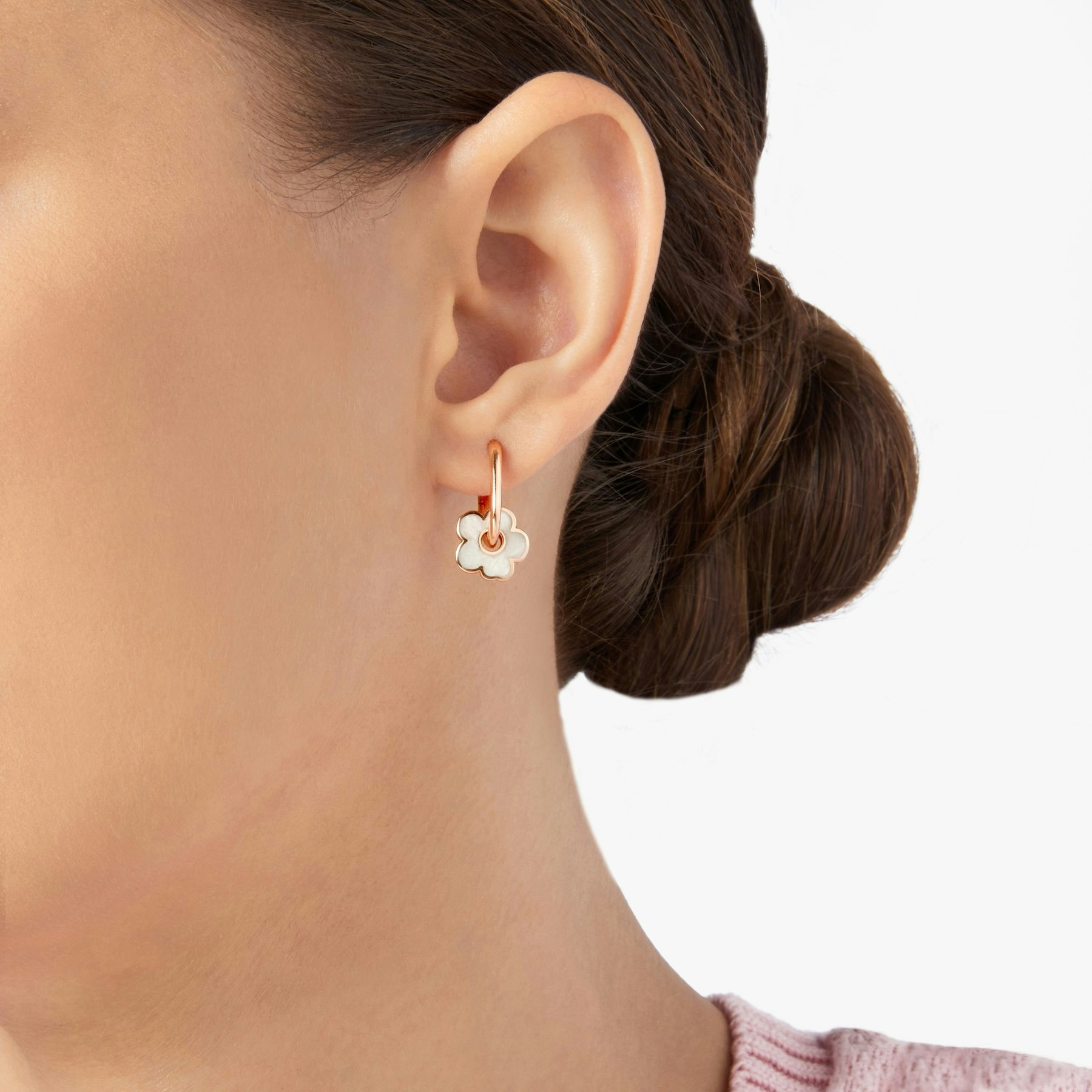 ROSE GOLD & ENAMEL FLOWER HOOP EARRING - 2