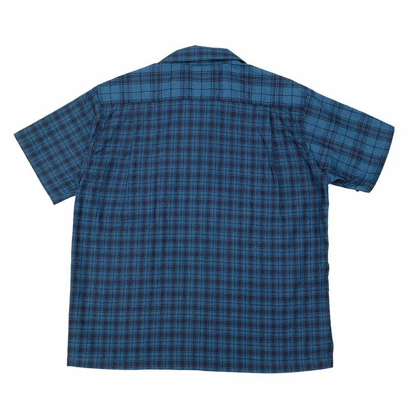 SUGAR CANE Add human labor - INDIGO DOBBY PLAID CRAZY S/S OPEN SHIRT - SC39524 outlook